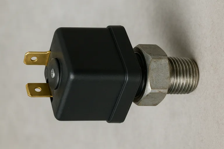 Metal pressure sensor with black housing and electrical connectors