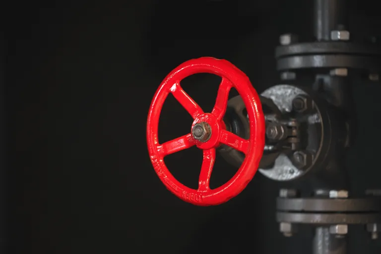 Industrial valve with red handwheel